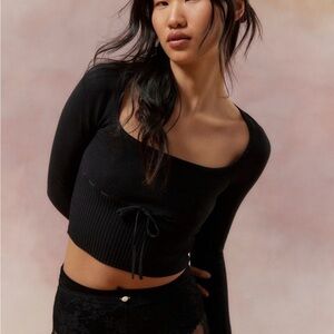 Urban Outfitters Black Ribbed Long Sleeve Top